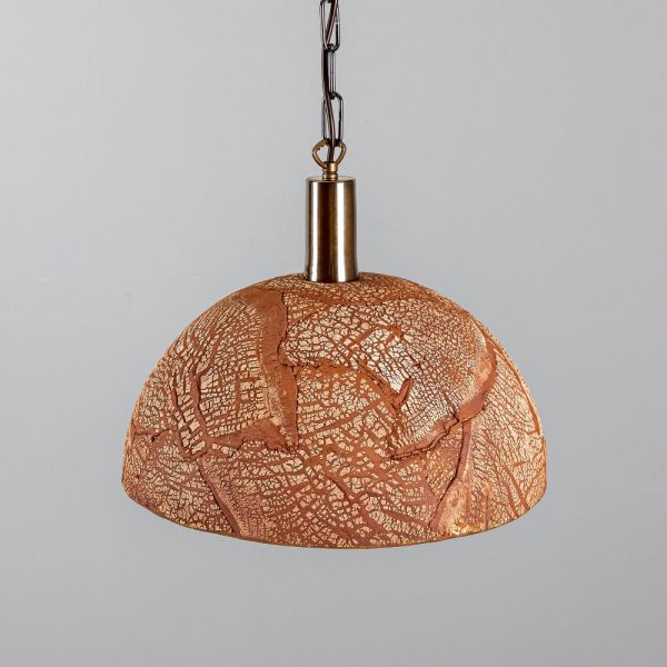 Kauri Organic Ceramic Dome Pendant Light 37cm, Red Iron